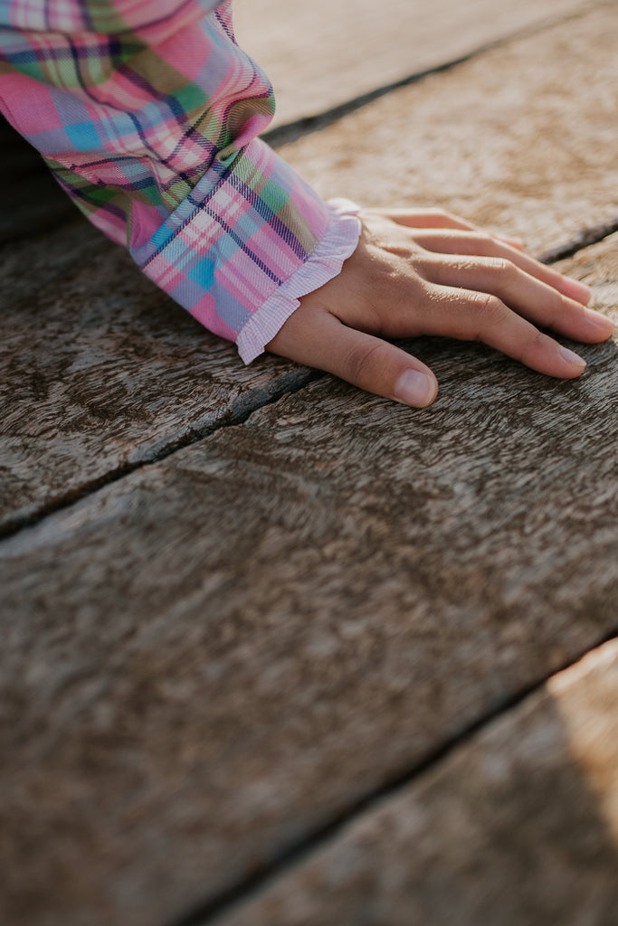 "Willow" Pink Checked Yoke Western Long Sleeve Shirt-Little Windmill Clothing Co