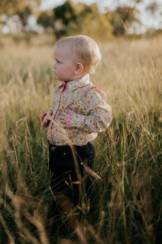 "Penelope" Lemon Florals Long Sleeve Flutter Romper-Little Windmill Clothing Co