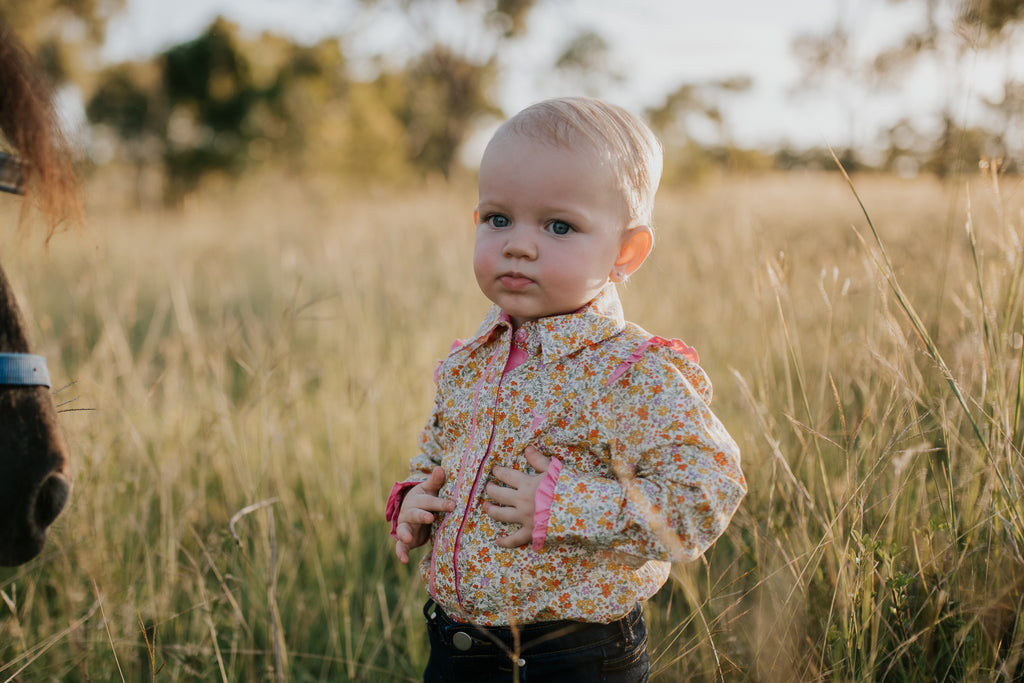 "Penelope" Lemon Florals Long Sleeve Flutter Romper-Little Windmill Clothing Co