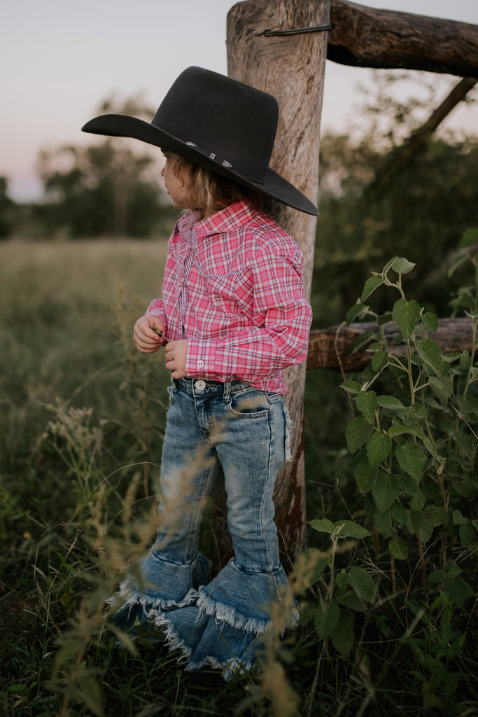 "Lorelai" Purple Piped Yoke Western Long Sleeve Shirt-Little Windmill Clothing Co