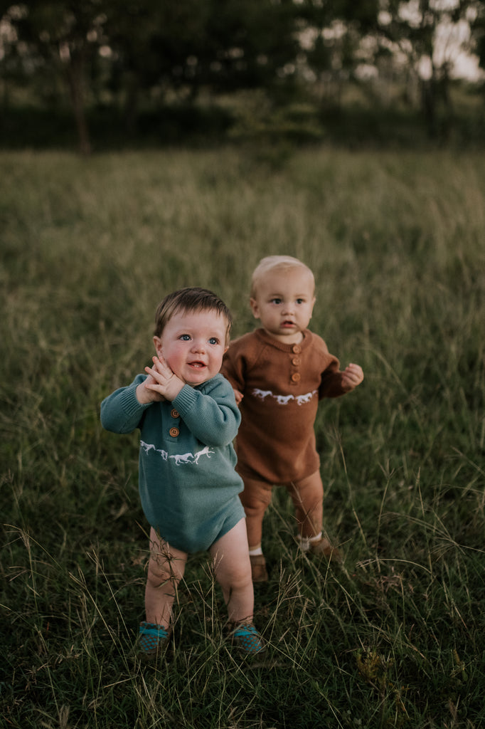 "Lenny" Moss Green Cotton Knit Romper-Little Windmill Clothing Co
