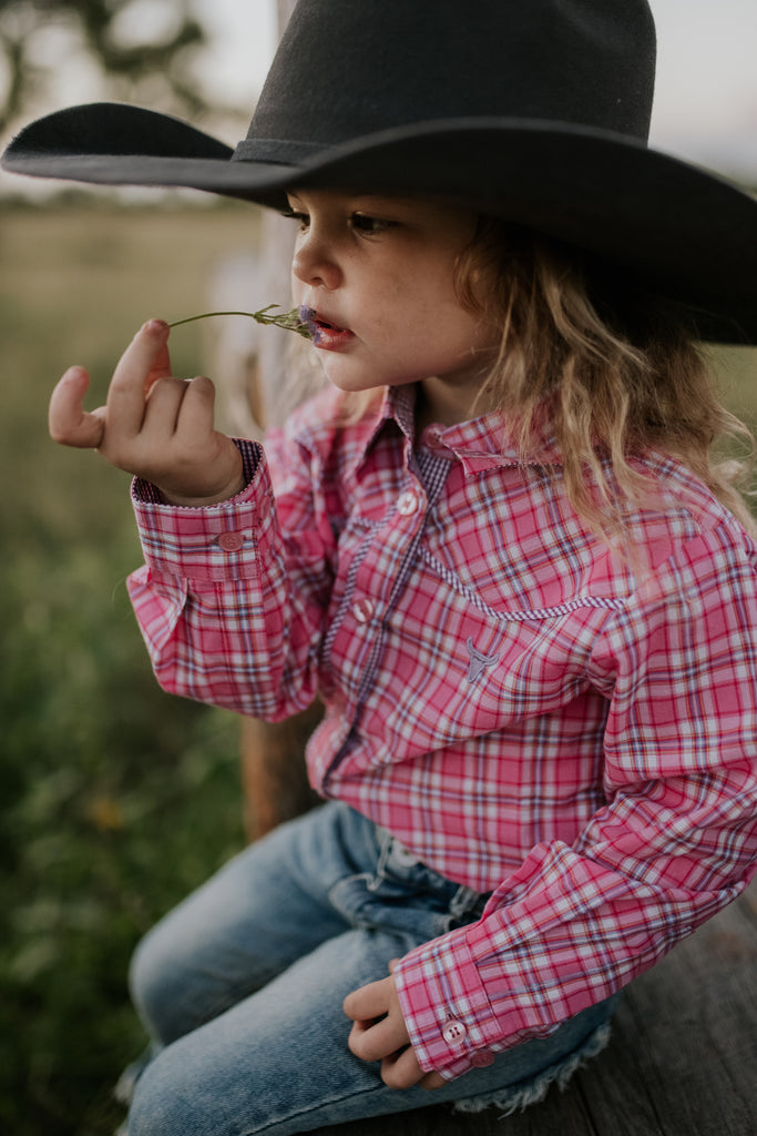 "Lorelai" Purple Piped Yoke Western Long Sleeve Shirt-Little Windmill Clothing Co