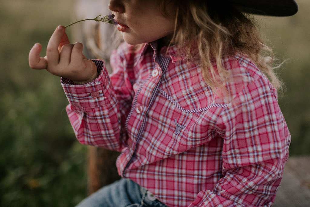 "Lorelai" Purple Piped Yoke Western Long Sleeve Shirt-Little Windmill Clothing Co