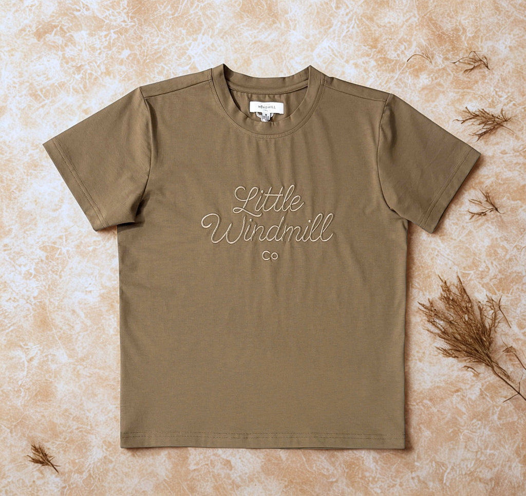 LIMITED EDITION Embroidered Tee - Kids - DUST BROWN-Little Windmill Clothing Co