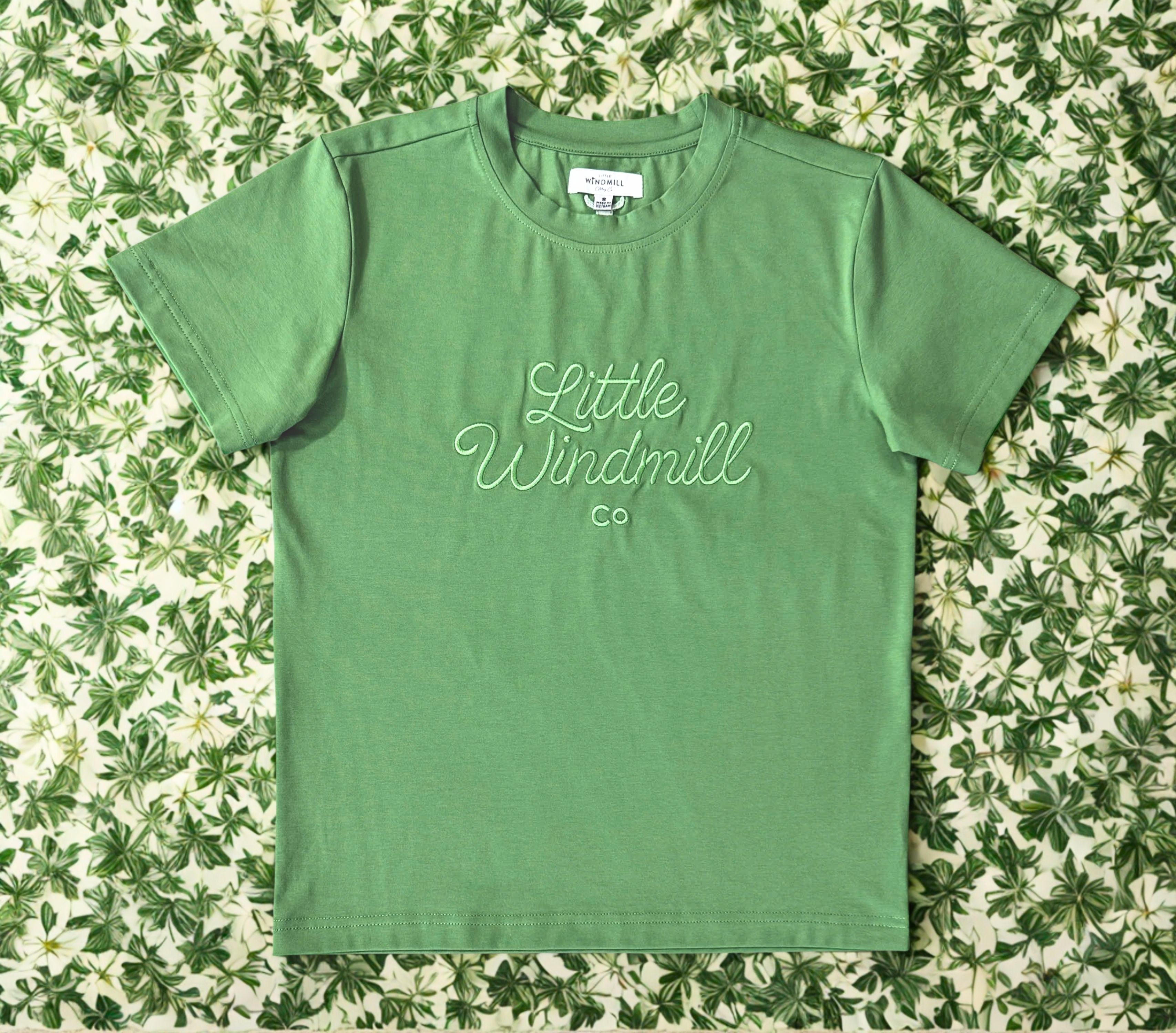 LIMITED EDITION Embroidered Tee - Kids - MOSS GREEN-Little Windmill Clothing Co