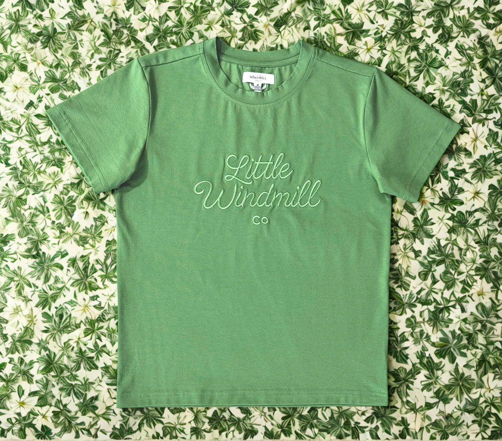 LIMITED EDITION Embroidered Tee - Kids - MOSS GREEN-Little Windmill Clothing Co
