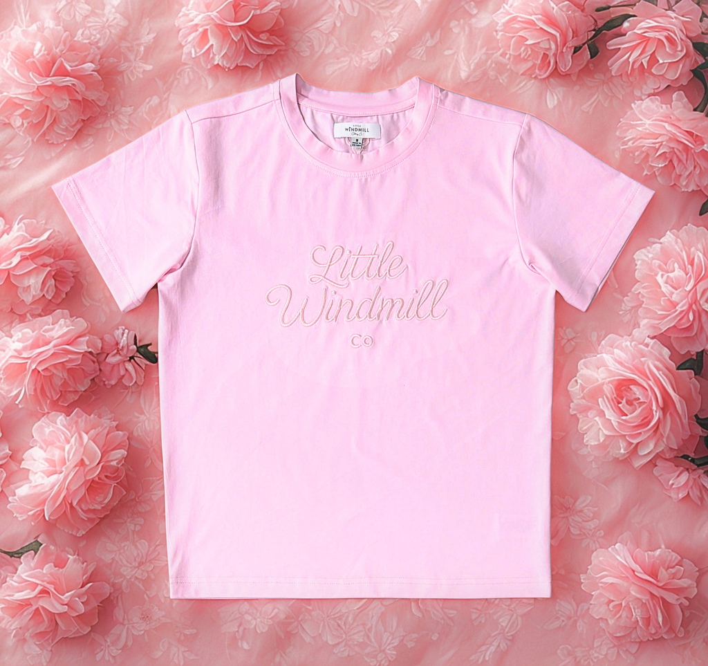 LIMITED EDITION Embroidered Tee - Kids - SOFT PINK-Little Windmill Clothing Co