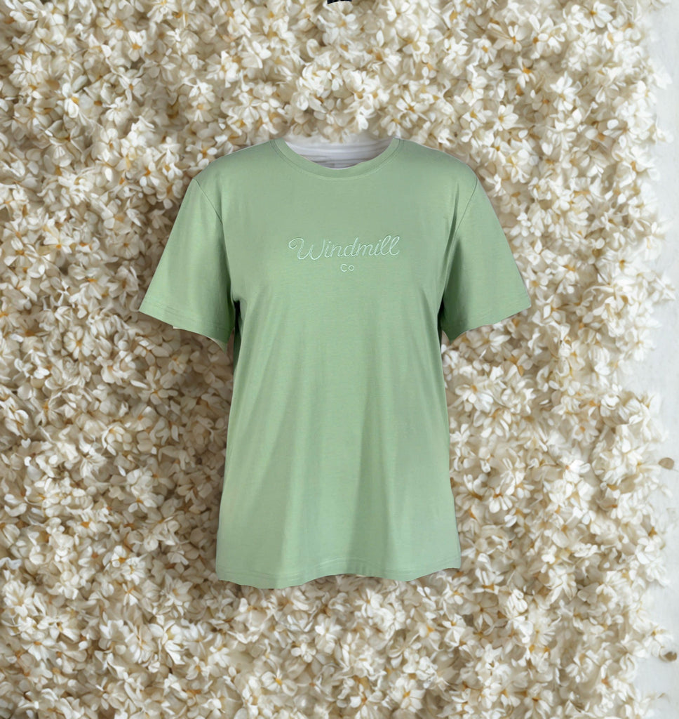 LIMITED EDITION Embroidered Ladies Tee - SAGE-Little Windmill Clothing Co