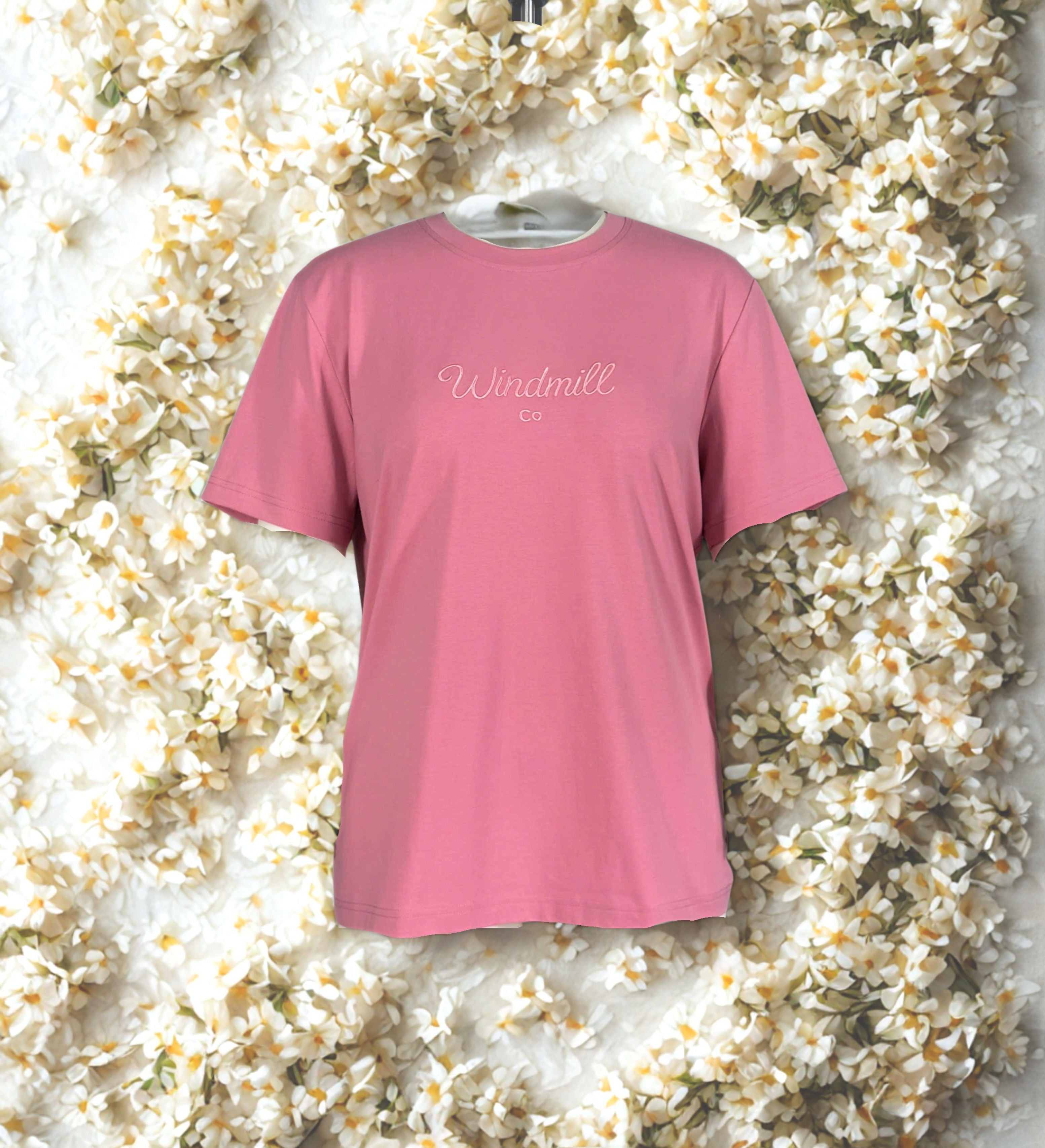 LIMITED EDITION Embroidered Ladies Tee - DUST PINK-Little Windmill Clothing Co