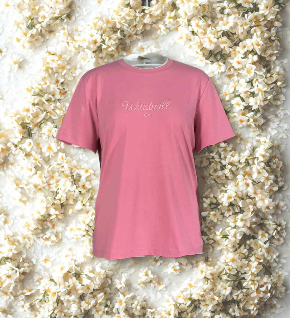 LIMITED EDITION Embroidered Ladies Tee - DUST PINK-Little Windmill Clothing Co