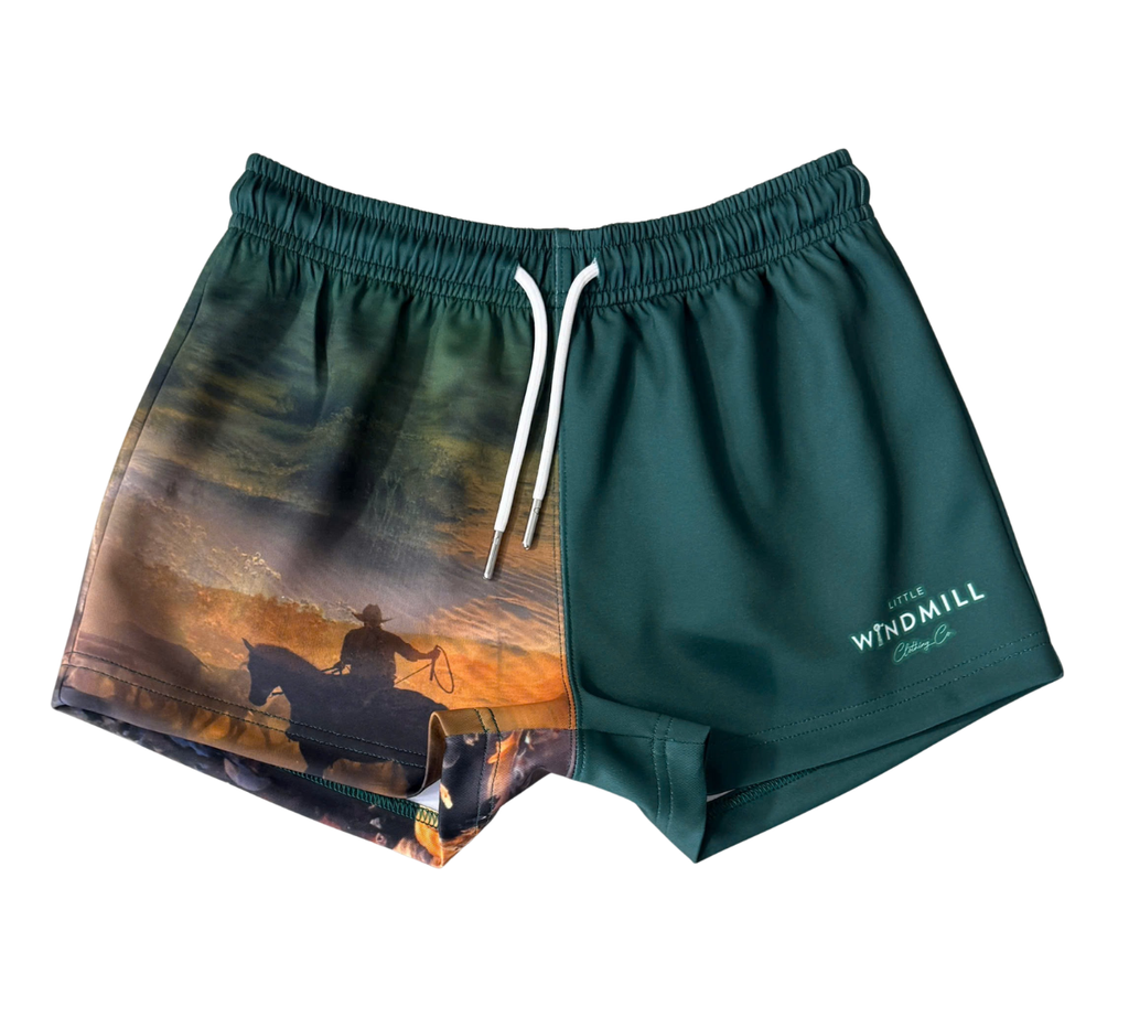 PRE-ORDER Moss Green Footy Shorts-Little Windmill Clothing Co
