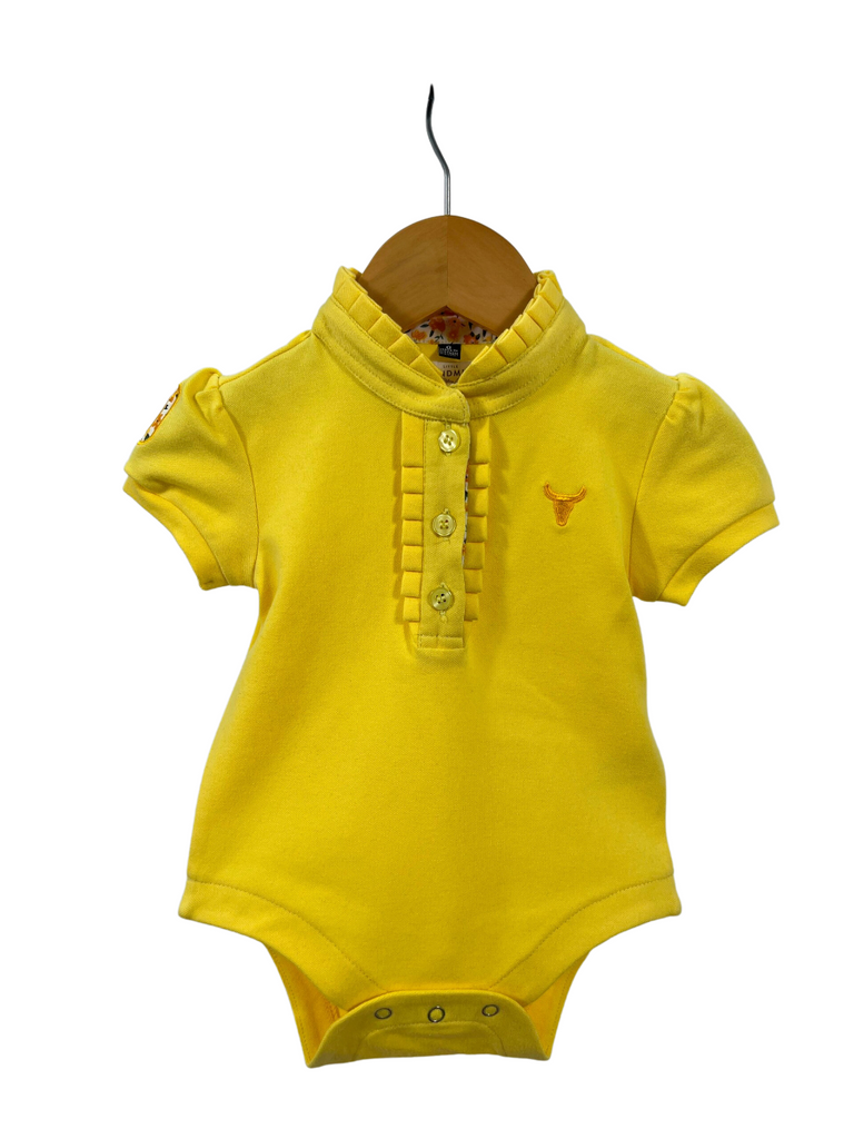 "Andrea" Lemon Butter Floral Contrast Baby Polo Romper-Little Windmill Clothing Co