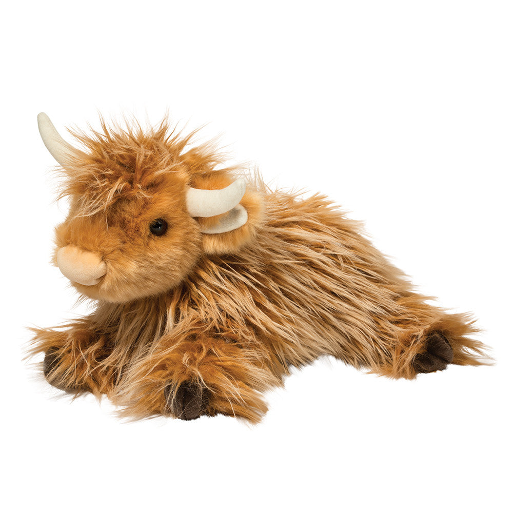 Wallace DLux Highland Cow soft plush with shaggy caramel and cream coat, perfect country nursery gift