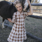 Girls tiered brown gingham dress, The Tully Collection