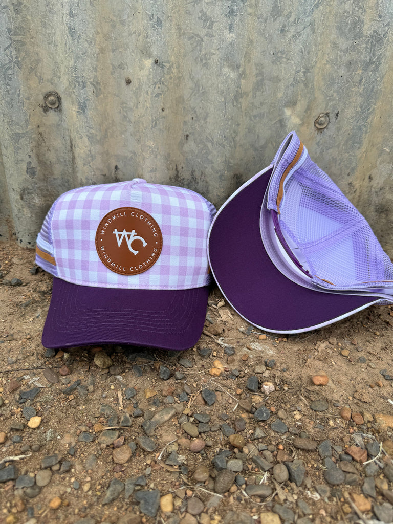 Little Toddlers / Youth / Adults Purple Gingham Caps-Little Windmill Clothing Co