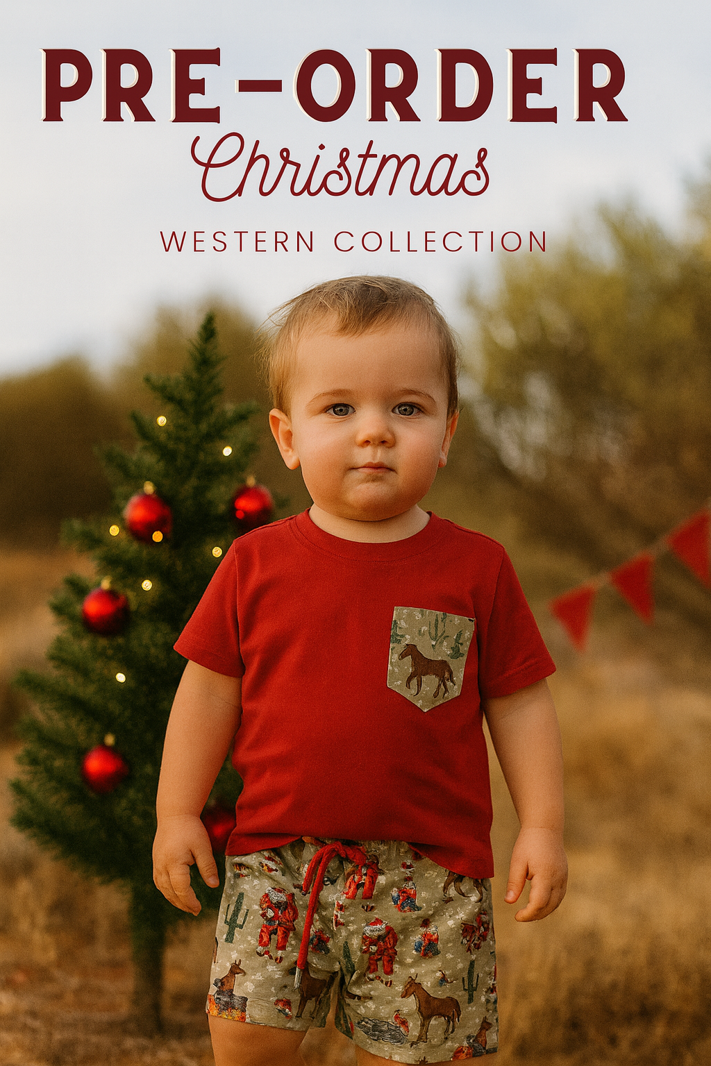 Mens Western Christmas PJ boxer shorts detail showing fun festive western print and comfortable waistband