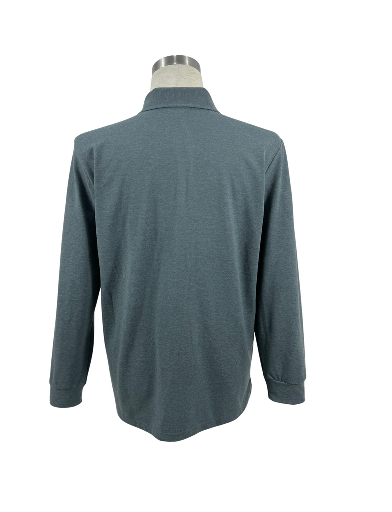 "Logan" Grey Sky Contrast Men's Long Sleeve Polo Shirt-Little Windmill Clothing Co