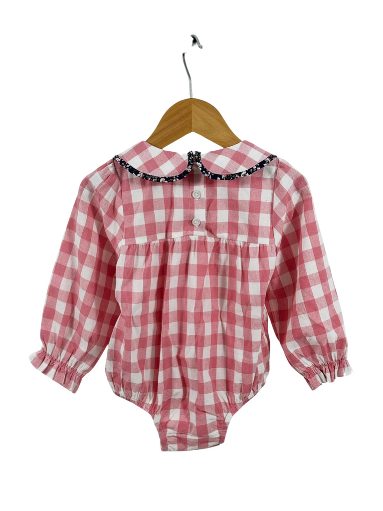 "River" Chucky Gingham Long Sleeve Bubble Romper-Little Windmill Clothing Co