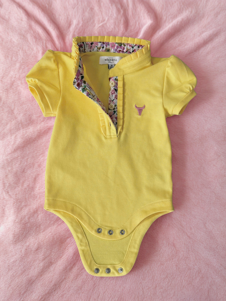 "Larrisa Baby" Butter Yellow Polo Romper-Little Windmill Clothing Co