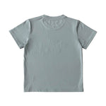 LWCC embroidered kids tee powder blue side view showing relaxed kids tee silhouette
