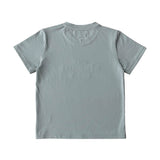 LWCC embroidered kids tee powder blue side view showing relaxed kids tee silhouette