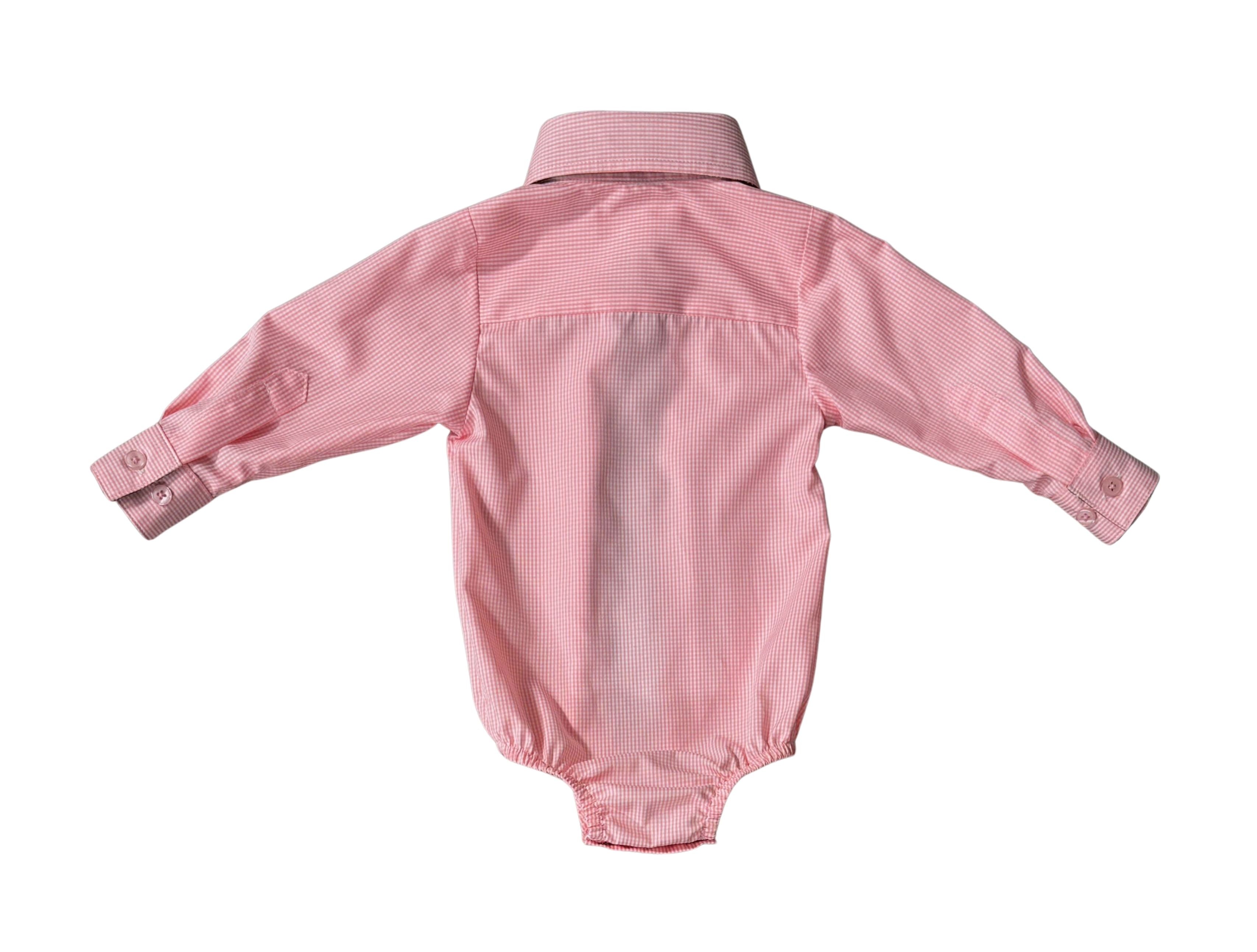 "Chloe" Coral Gingham Long Sleeve Romper-Little Windmill Clothing Co
