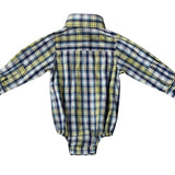 Dale navy glow check long sleeve romper print close-up showing navy glow check pattern