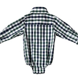 "Cody" Green and Navy Gingham Long Sleeve Romper-Little Windmill Clothing Co
