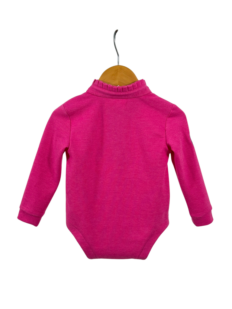 "Hallie Baby" Raspberry Pink Contrast Long Sleeve Baby Polo Romper-Little Windmill Clothing Co