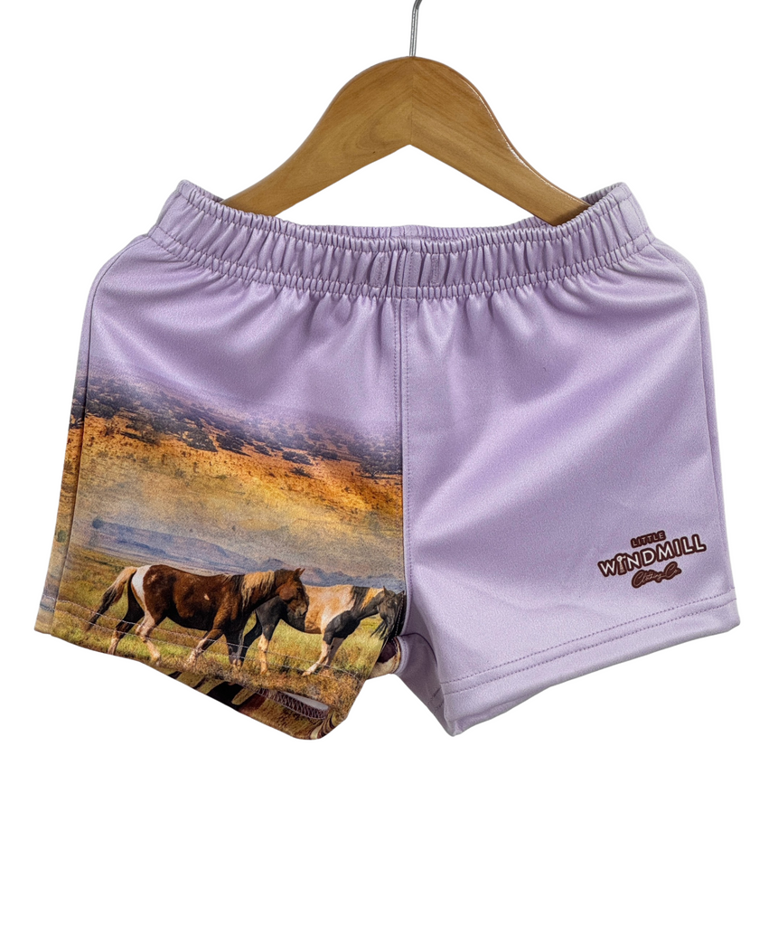 "Purple Wildhorse's" Shorts-Little Windmill Clothing Co