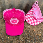 Hot pink quilted cap back view showing adjustable strap suitable for toddlers youth and adults