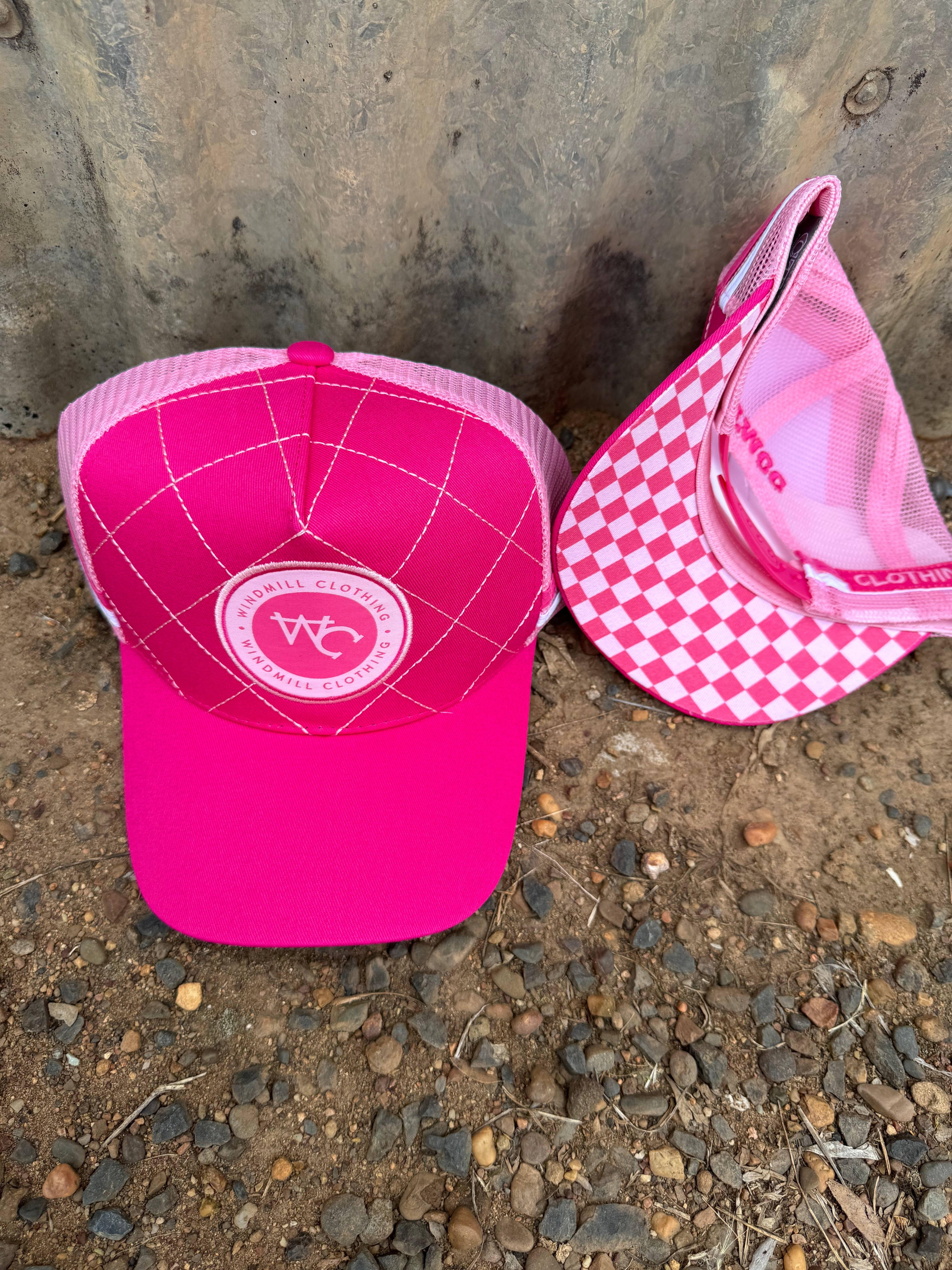 Hot pink quilted cap back view showing adjustable strap suitable for toddlers youth and adults