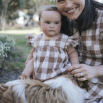 Baby girl brown gingham flutter sleeve romper