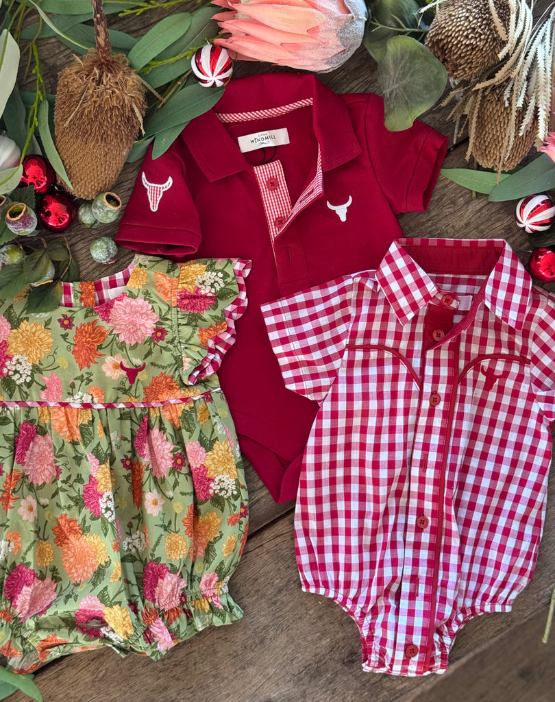 "Faith" Floral Scollop Short Sleeve Romper-Little Windmill Clothing Co