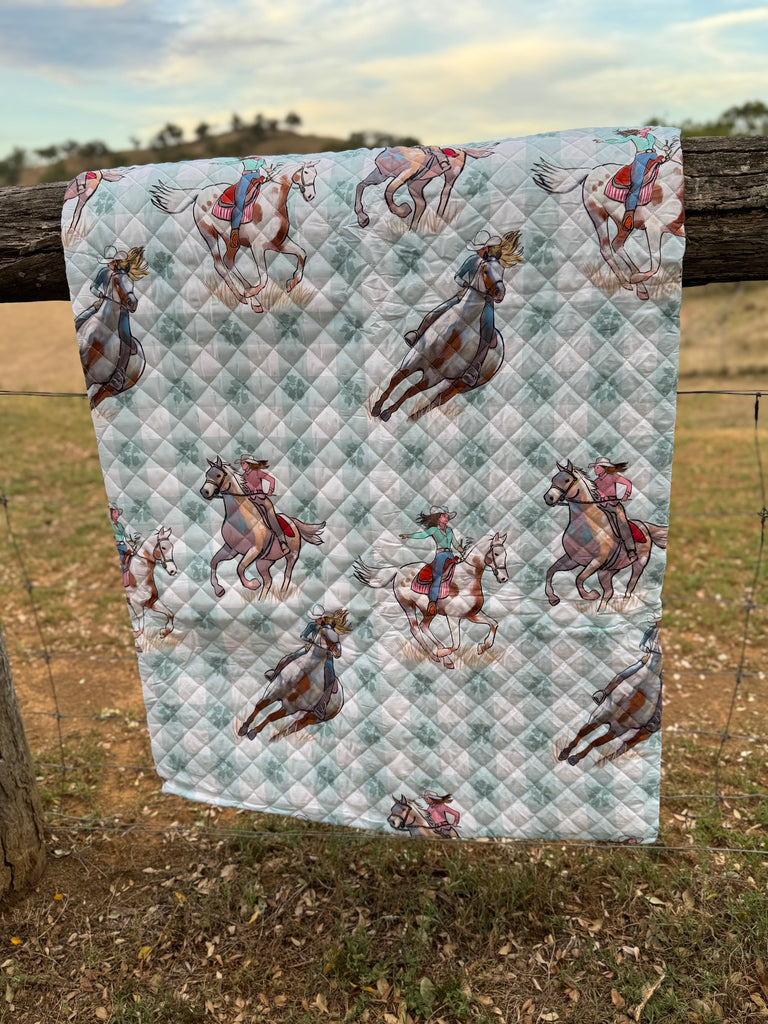 Teal Cowgirl Coverlet/Duvet Insert - 2 in 1-Little Windmill Clothing Co