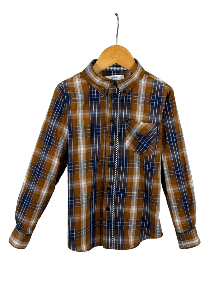 "TJ Jnr" Brown Checked Long Sleeve Shirt-Little Windmill Clothing Co