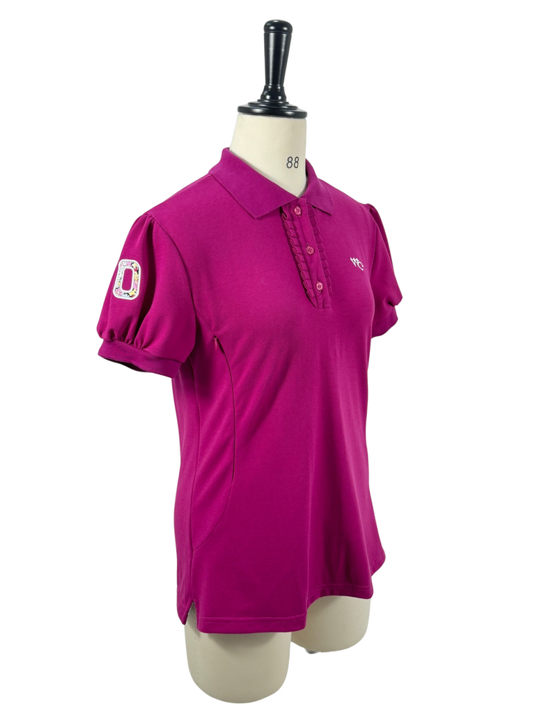 NURSING "Lilly" Relax Fitted Women's Raspberry Floral Contrast Polo-Little Windmill Clothing Co