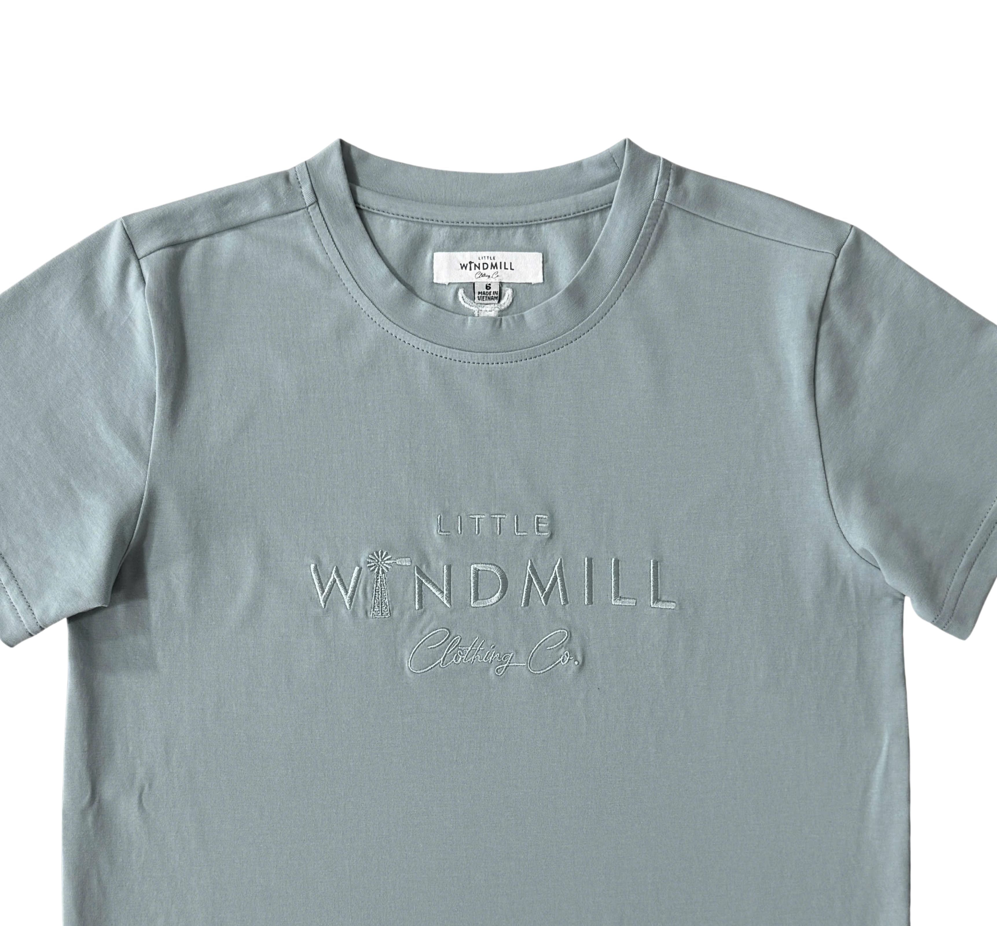 Embroidered Tee - Kids - Powder Blue-Little Windmill Clothing Co