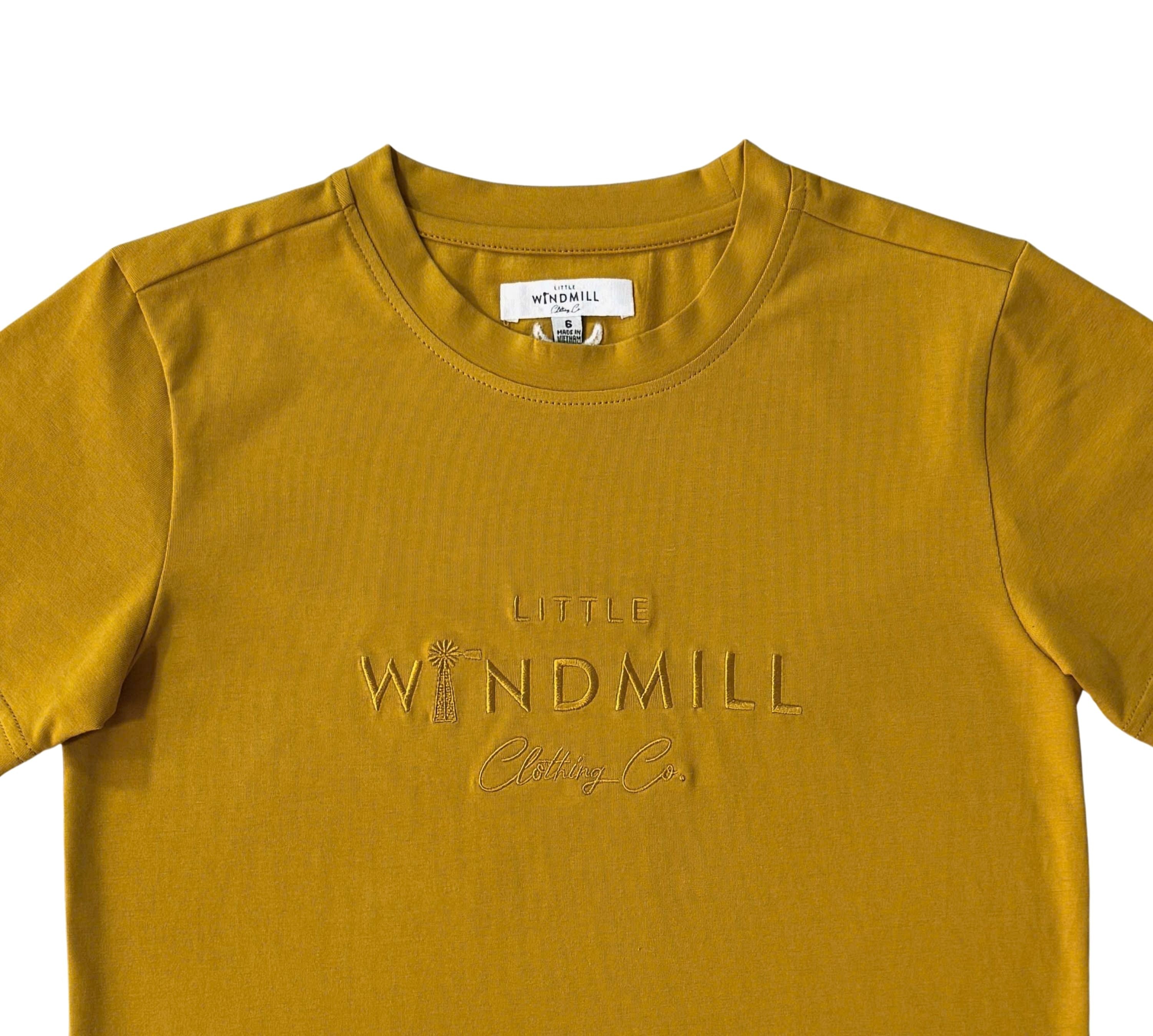 Embroidered Tee - Kids - Mustard-Little Windmill Clothing Co