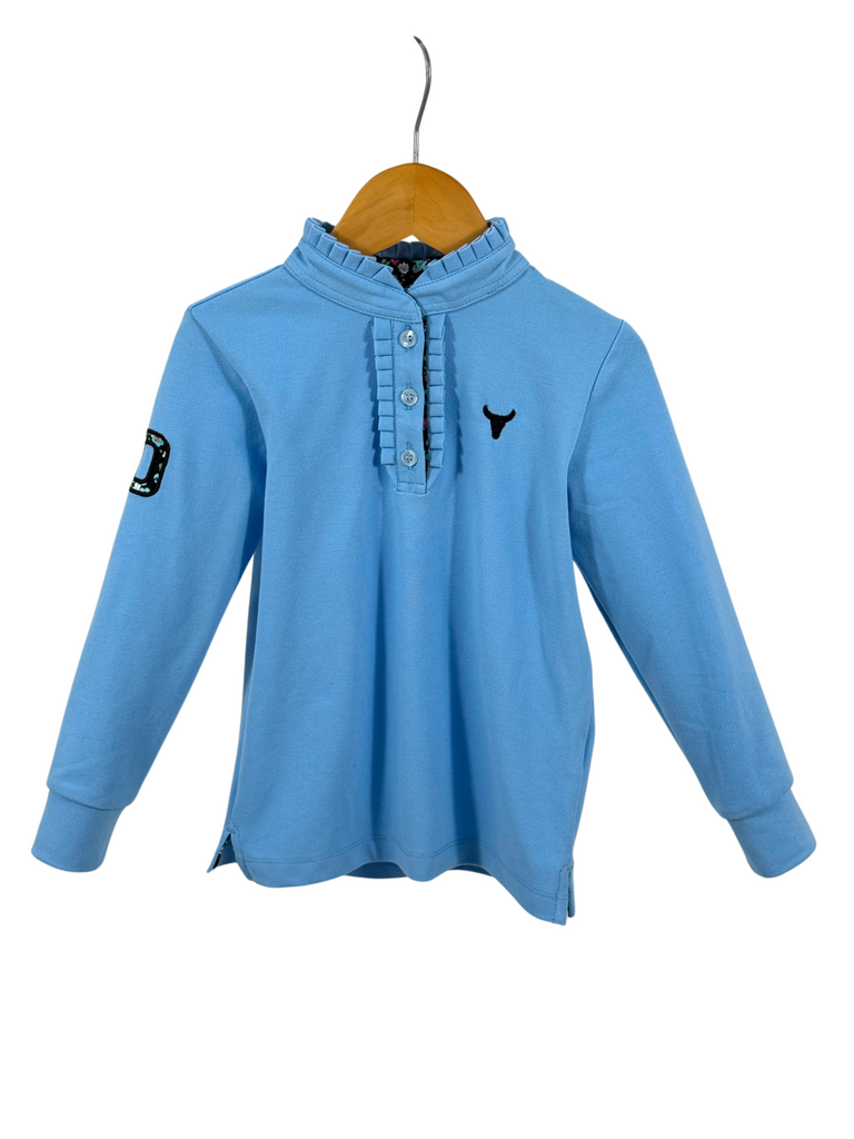 "Emily Jnr" Soft Baby Blue Contrast Long Sleeve Polo-Little Windmill Clothing Co