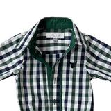 Cody green and navy gingham long sleeve romper worn by toddler showing fun country check style
