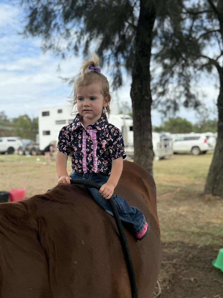 "Harlo" Navy Floral Short Sleeve Romper-Little Windmill Clothing Co