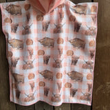 Peach Highlander kids waffle towel edge detail showing quality finished edges on kids waffle towel