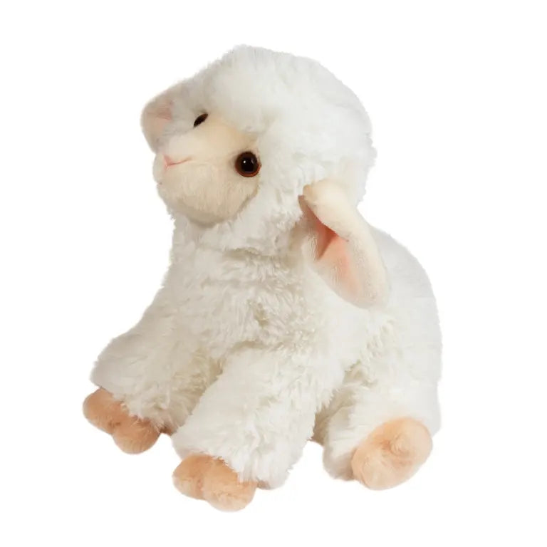 Dollie soft lamb plush toy side view showing soft fluffy texture and charming lamb details