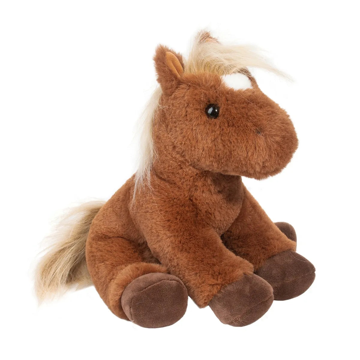 Nellie soft horse plush in tan and cream with embroidered eyes and yarn mane, country nursery gift