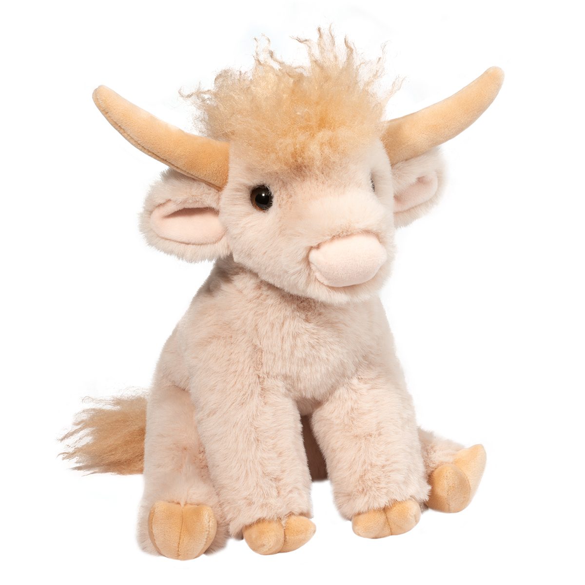 Laddie soft cream Highland cow plush toy front view showing adorable fluffy Highland cow design