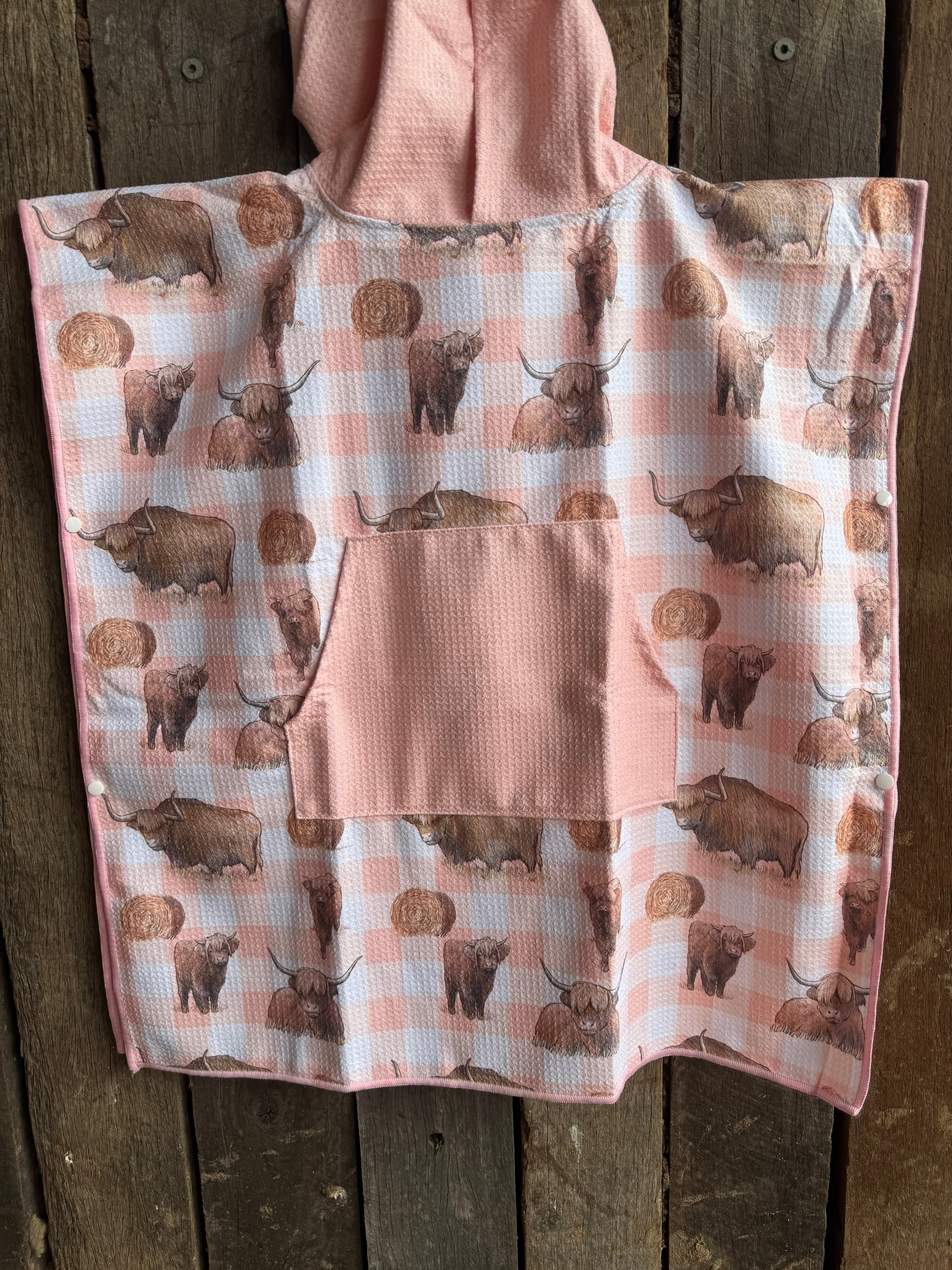 Peach Highlander kids waffle towel fabric close-up showing quality soft waffle cotton texture