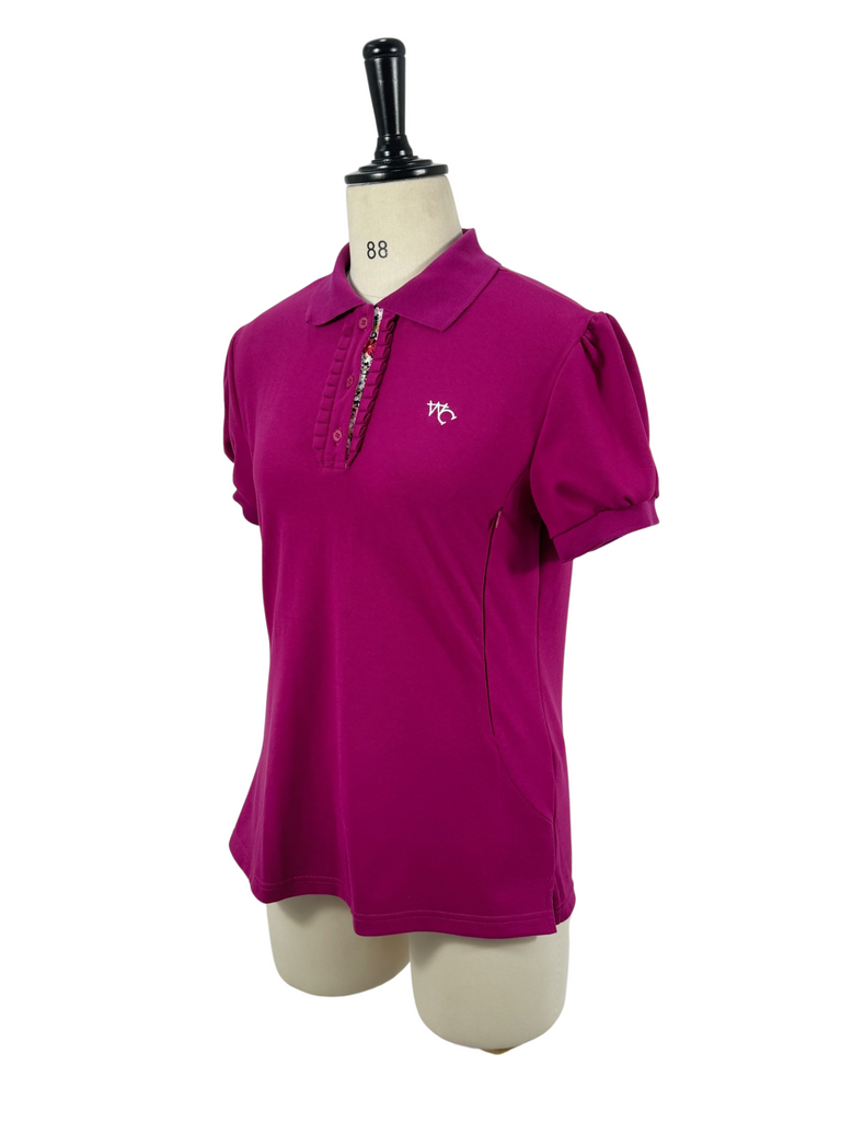 NURSING "Lilly" Relax Fitted Women's Raspberry Floral Contrast Polo-Little Windmill Clothing Co