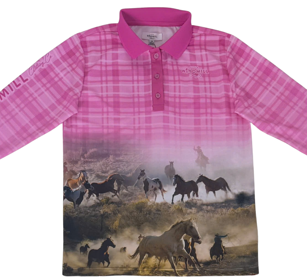 PRE-ORDER Horses Running Fishing Long Sleeve Shirt-Little Windmill Clothing Co