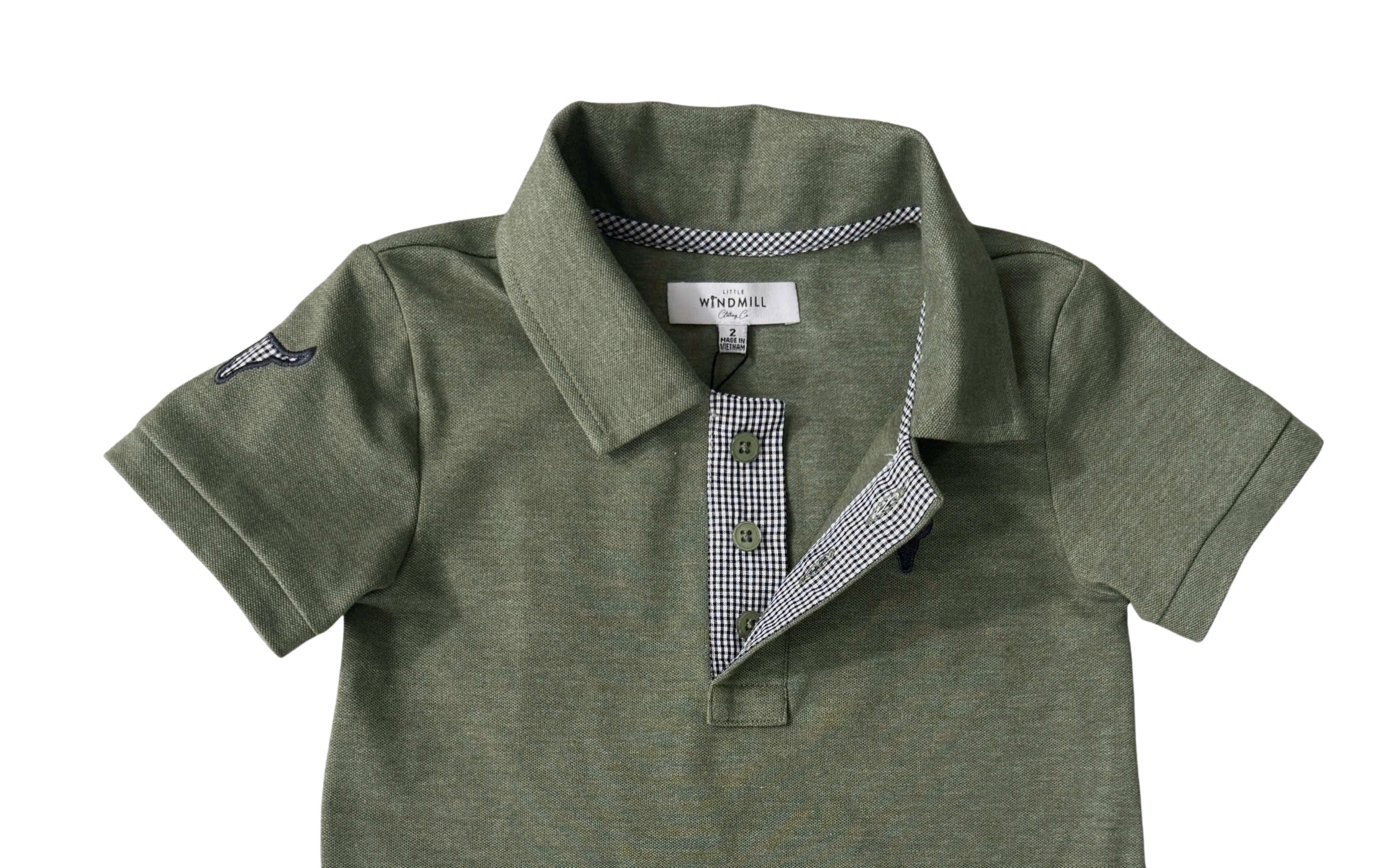 "Ky Baby" Khaki Green Baby Polo Romper-Little Windmill Clothing Co